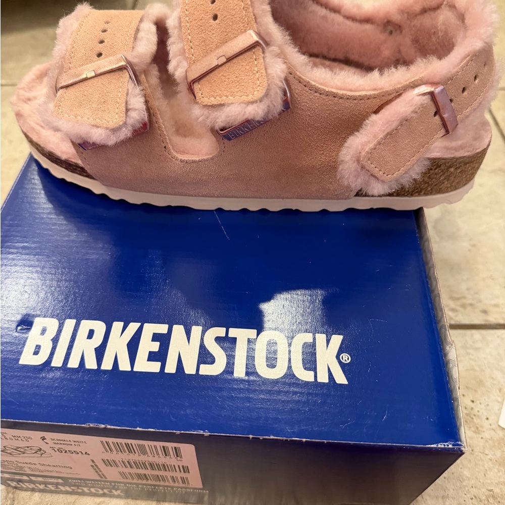 Birkenstock Pink Fuzzy Suede Two-Strap Sandal